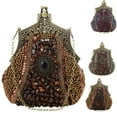 thumbnail image 4 of Guardurnaity Bolso de mano de fiesta con bordado de cuentas antiguas para mujer, bolso de mano de fiesta vintage, bolso de noche con lentejuelas, Bolsas de mensajero y de hombro burdeos, 4 of 6