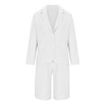 thumbnail image 5 of Brnmxoke Women Summer Cotton Linen Short Sets 2 Piece Long Sleeve Matching Sets Two Button Open Front Blazer Jackets and High Waist Shorts Plus Size Linen Lounge Sets White,XXL, 5 of 7