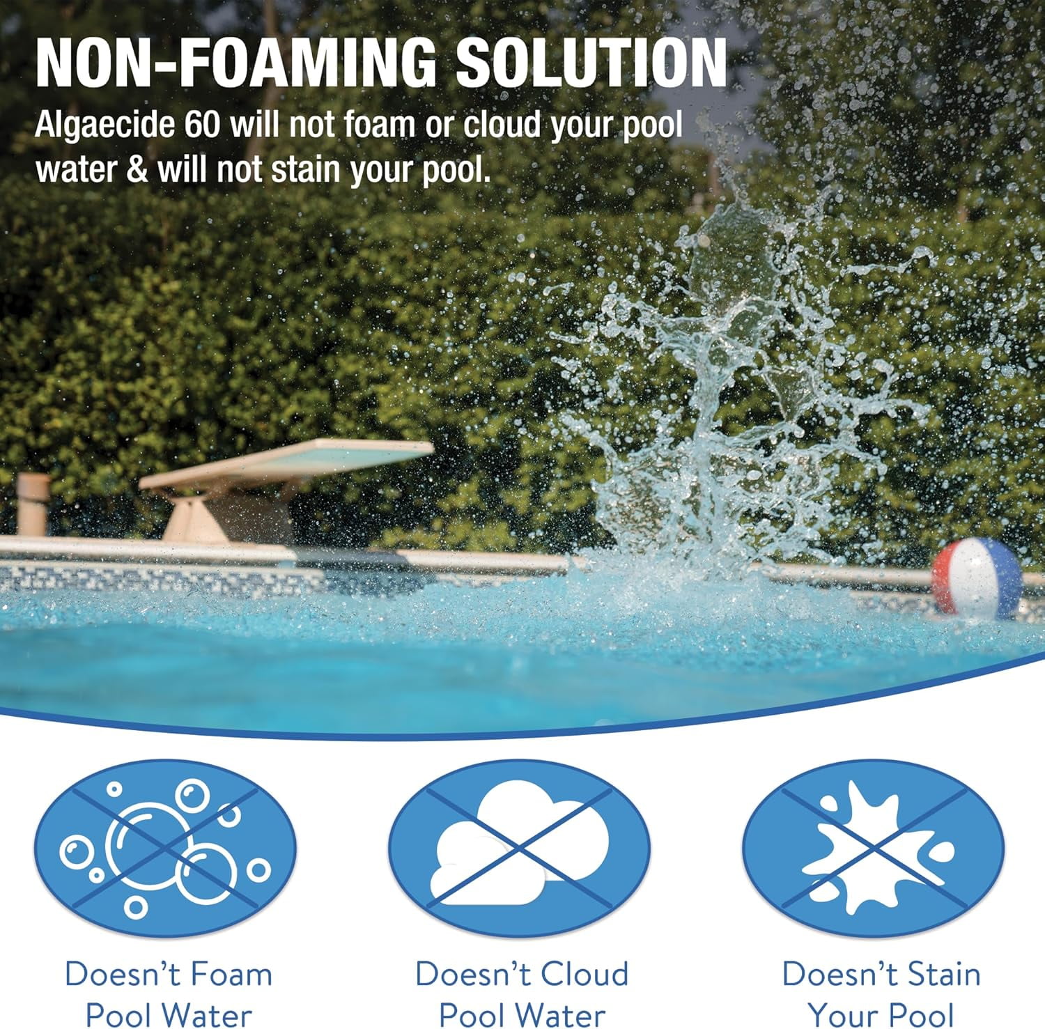 Doheny’s Algaecide 60 Pool Algae Preventative, Metal-Free Non-Foaming Formula, Prevents All Algae Types, Safe for Salt, Chlorine and Bromine Pools, Treats up to 160,000 Gallons, 40 oz Bottle