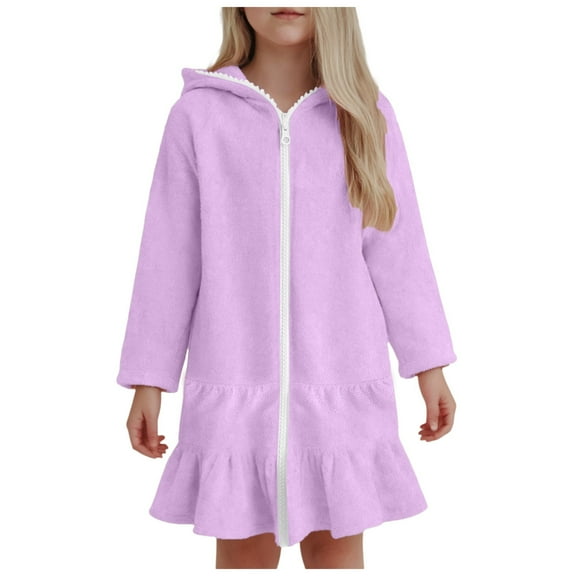 Splozh Little Girl Long Sleeve Dress Toddler Girl Long Sleeve Dress Cotton Casual Basic Tunic Dresses Dress Kids Fall Winter Clothes Purple,5-6 Years