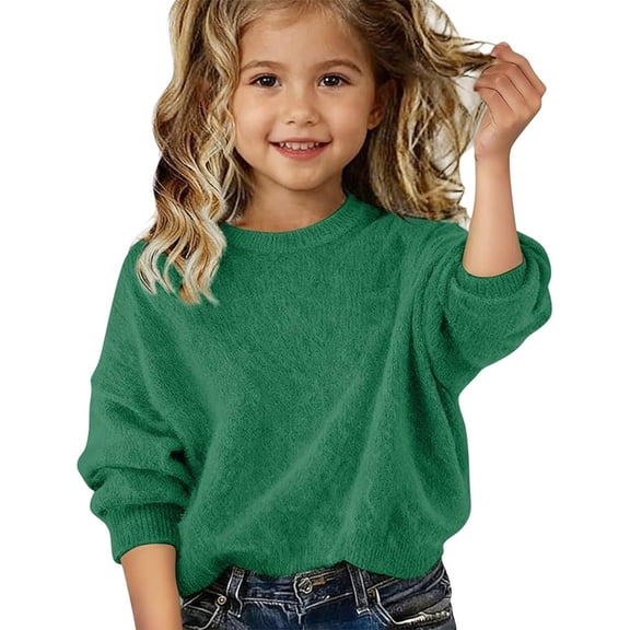 WOYY Toddler Girls Casual Sweater Solid Color Crewneck Pullover Loose Soft Sweaters