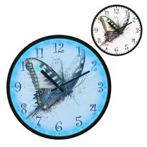 Voice Activated Clock with Glow Light 12 Inch Large Silent Wall Clock Battery Operated for Home Decor Digital Elements Butterfly