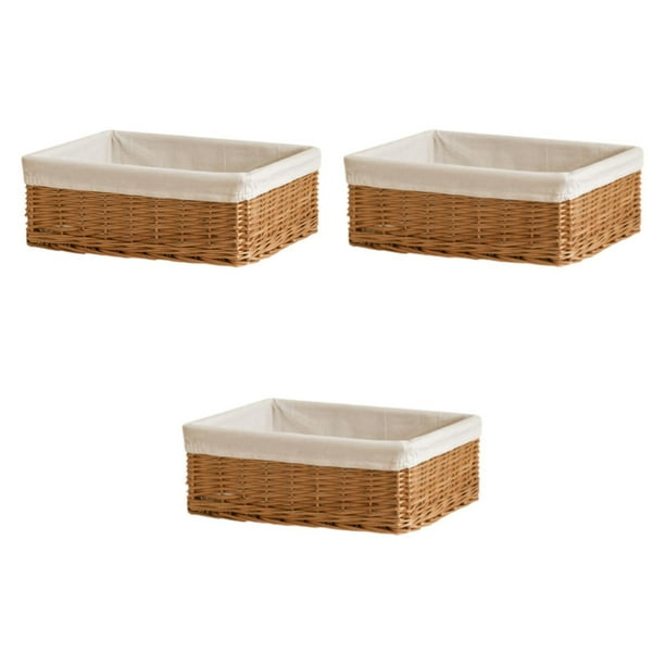 3 Piezas Cesta de Almacenaje de Mimbre Organizador Contenedor de Estantes Cesta Rectangular con Forro Extraíble Tejido Adecuado para