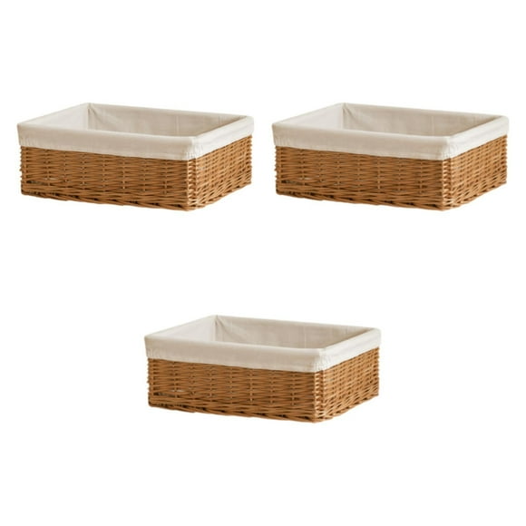 Tnarru 3 Pieces Wicker Storage Basket Woven Fruit Basket Sundries Neatening Rectangular Handmade for Household Pantry Shelf Bathroom