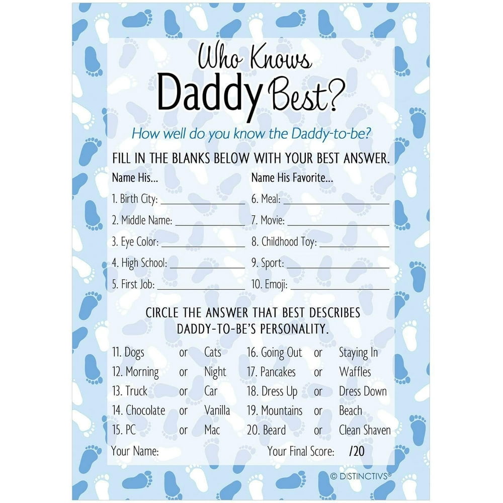 Who Knows Daddy Best Baby Shower Party Game Cards - 20 ...