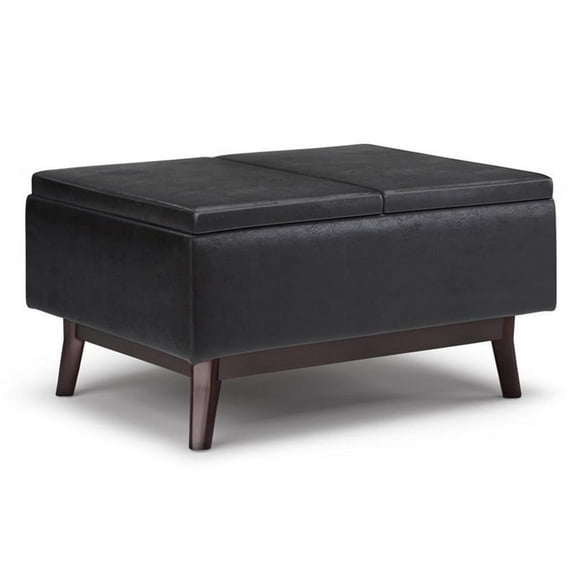 Pemberly Row Mid-Century 34" Faux Leather Ottoman in Black
