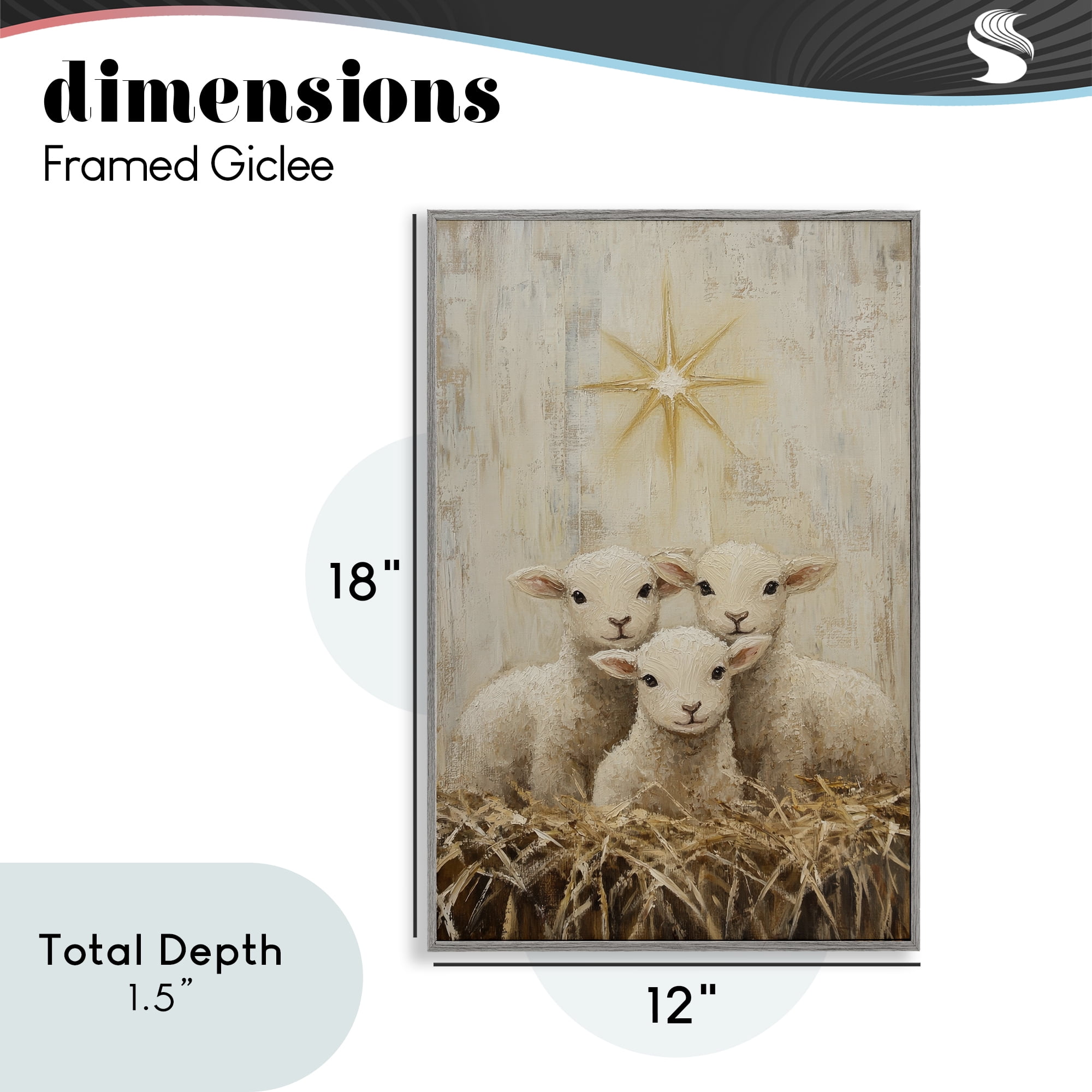 Christmas Lambs Trio Gray Framed Giclee Art, design by Petal Prints Design