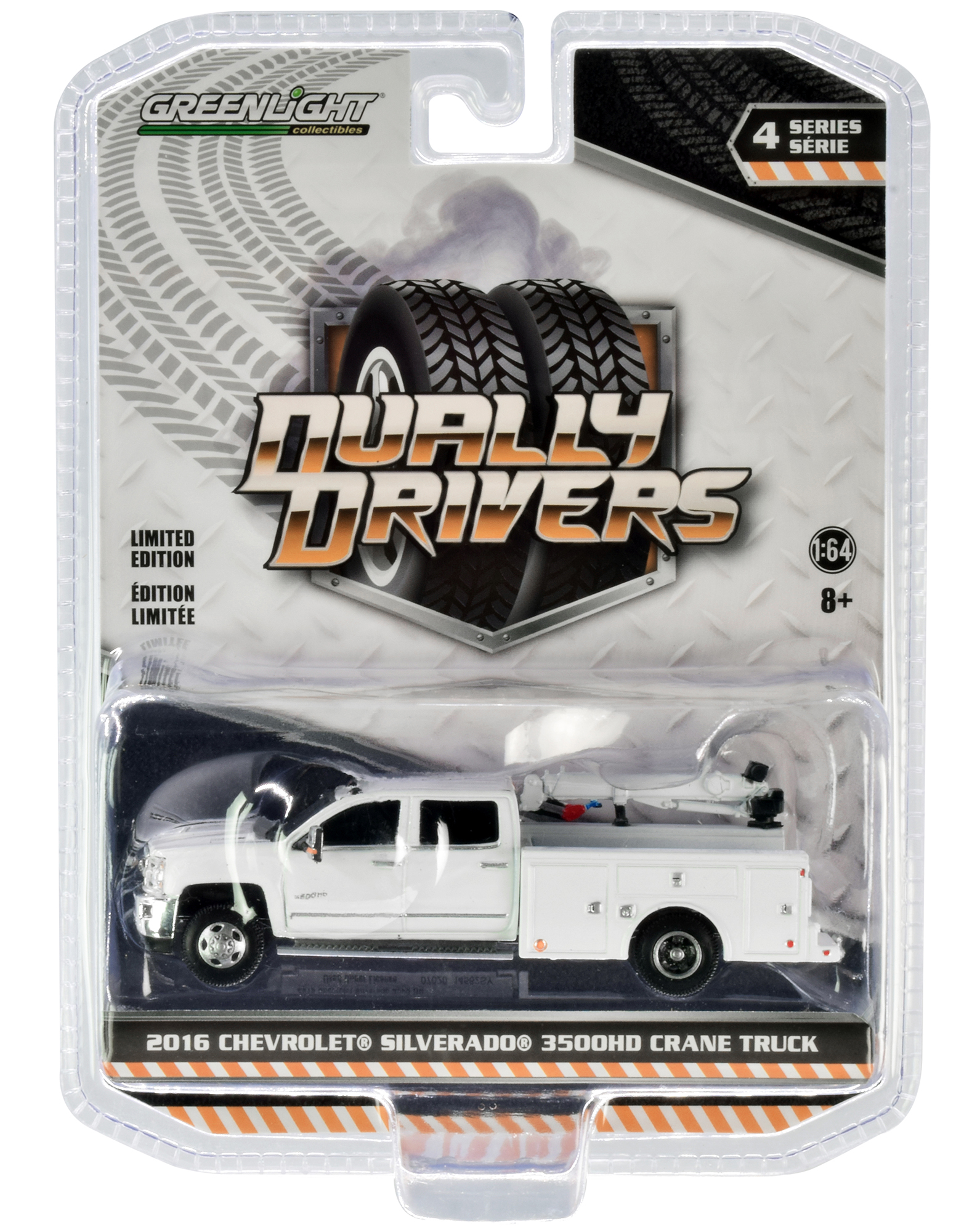 2016 Chevrolet Silverado 3500HD Dually Crane Truck White "Dually Drivers" Series 4 1/64 Diecast Model Car by Greenlight