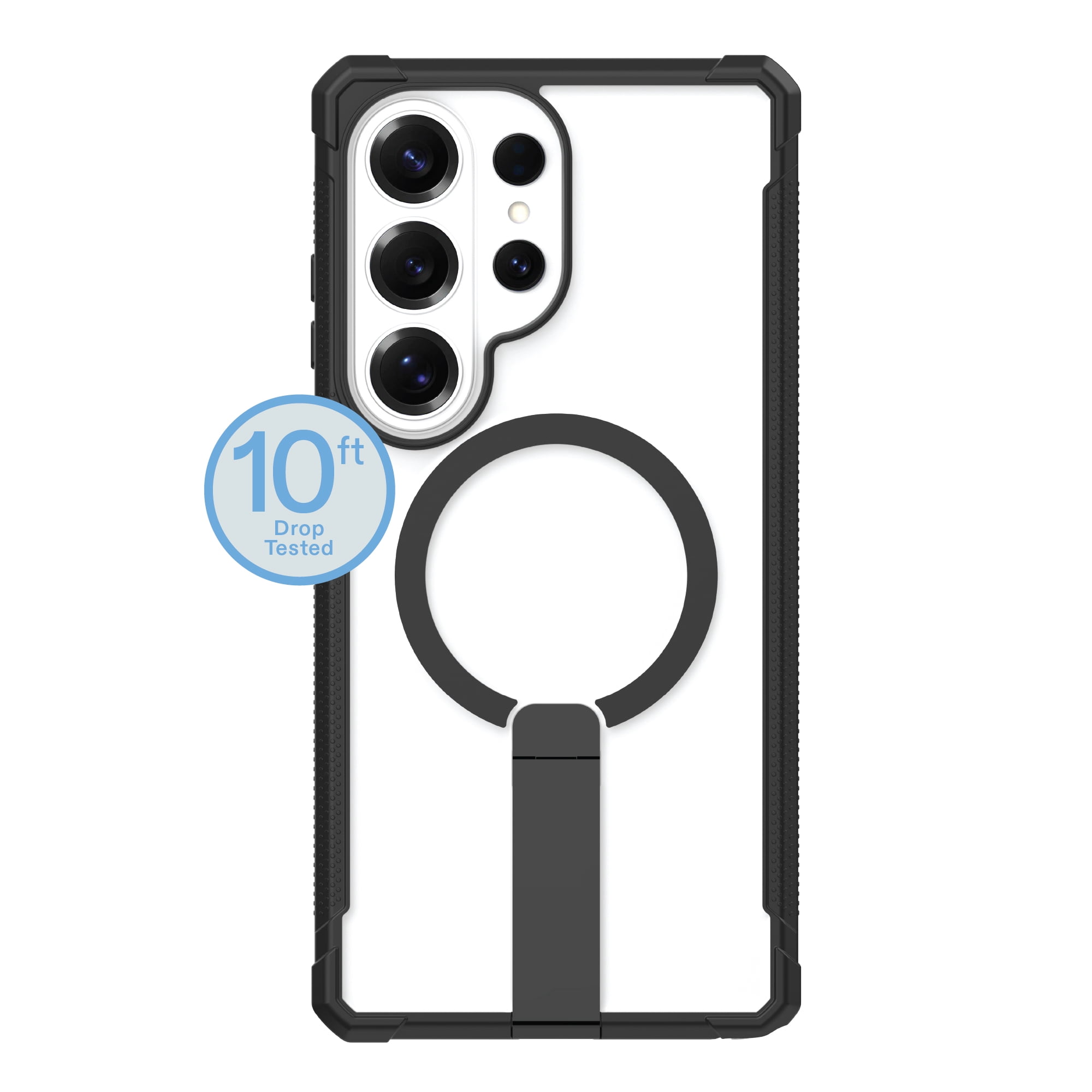 onn Magnetic Compatible Dual-Layer Phone Case with Kickstand for Samsung Galaxy S26 Ultra - Black/Clear