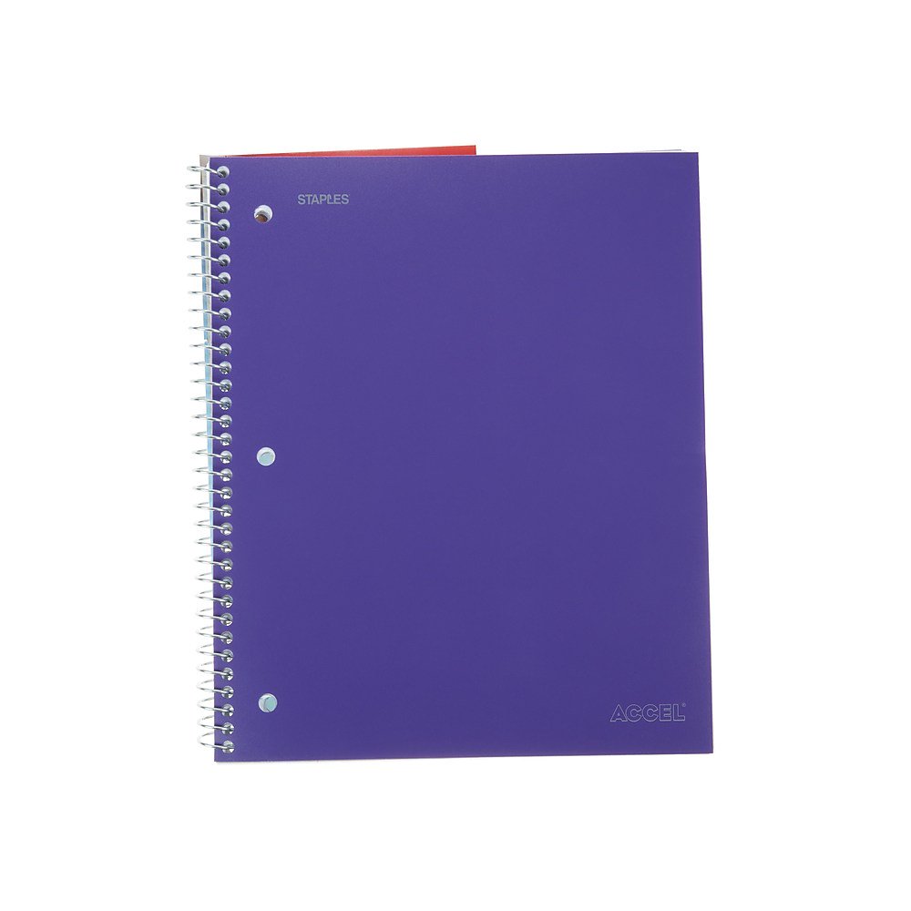 Staples Accel 1Subject Notebook 8" x 10.5" Wide Ruled 100 Sh. Purple
