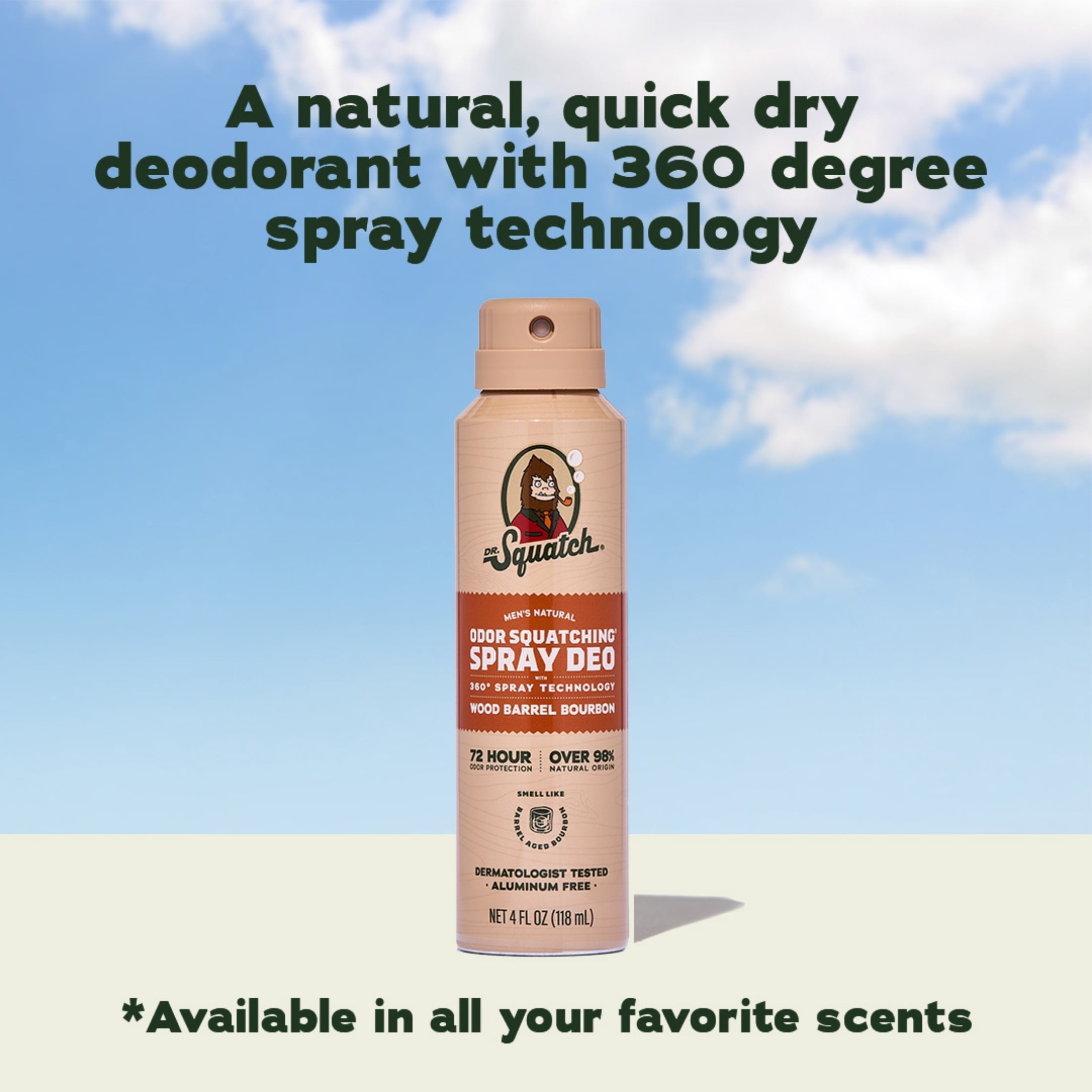 Dr. Squatch Mens Spray Deodorant, Natural Aluminum Free Deodorant for Men, Wood Barrel Bourbon, 4 fl Oz
