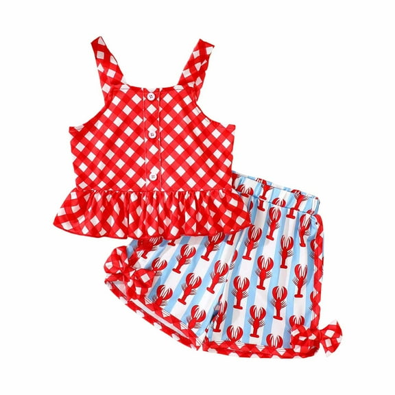 NIEWTR Baby Girl Clothes Toddler Summer Outfits Sleeveless Tie Strap Tank Top Elastic Waist Shorts Clothing Set Short T-shirt Sets Red 3-4 Years
