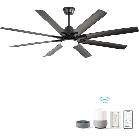 66 Inch Modern Ceiling Fan With Dimmable Led Light 8 ABS Blades Remote Control Reversible DC Motor For Home Office