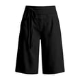 thumbnail image 6 of Bermuda Shorts for Women with Pockets Knee Length Elastic Waisted Long Shorts Casual Workout Side Tie Shorts with Pockets Dark Gray 2XL, 6 of 7