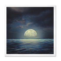 Designart 'Super Moon Over The Blue Sea' Nautical & Coastal Framed Art Print