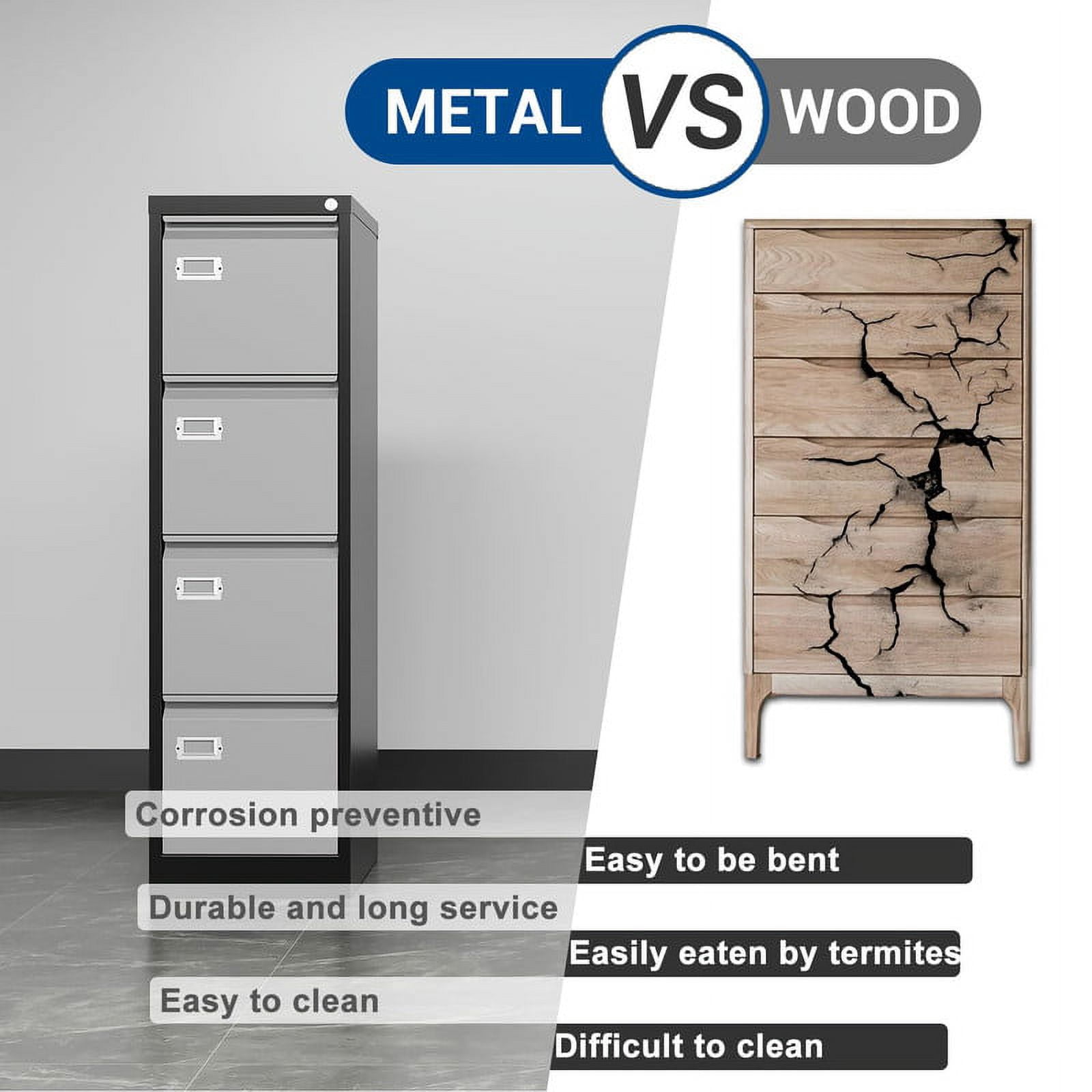 STANI 4 Drawers Vertical File Cabinets - 17.8" Deep Lockable Filing Cabinet - Metal Storage Cabinets for Home Office to Hanging Files Letter/Legal/F4/A4 Size