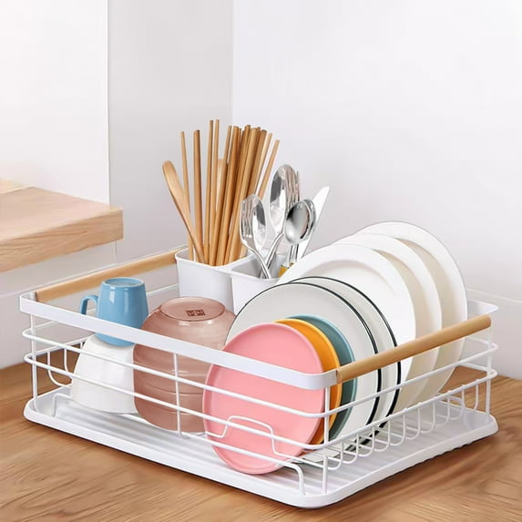 Dish Drying Rack Countertop Dish Rack Dish Organizer Shelf Iron Wire Dish Dryer Dish Rack Large Capacity with Dish Drainer Chopstick Utensil Holder for Kitchen Home Dish Bowl Cups Chopsticks Storage