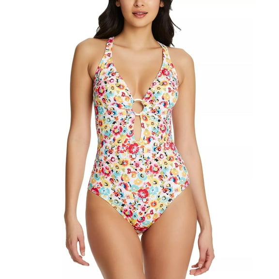 MSRP $125 Bleu Rod Beattie Floral Ring Cutout One Piece Size 4