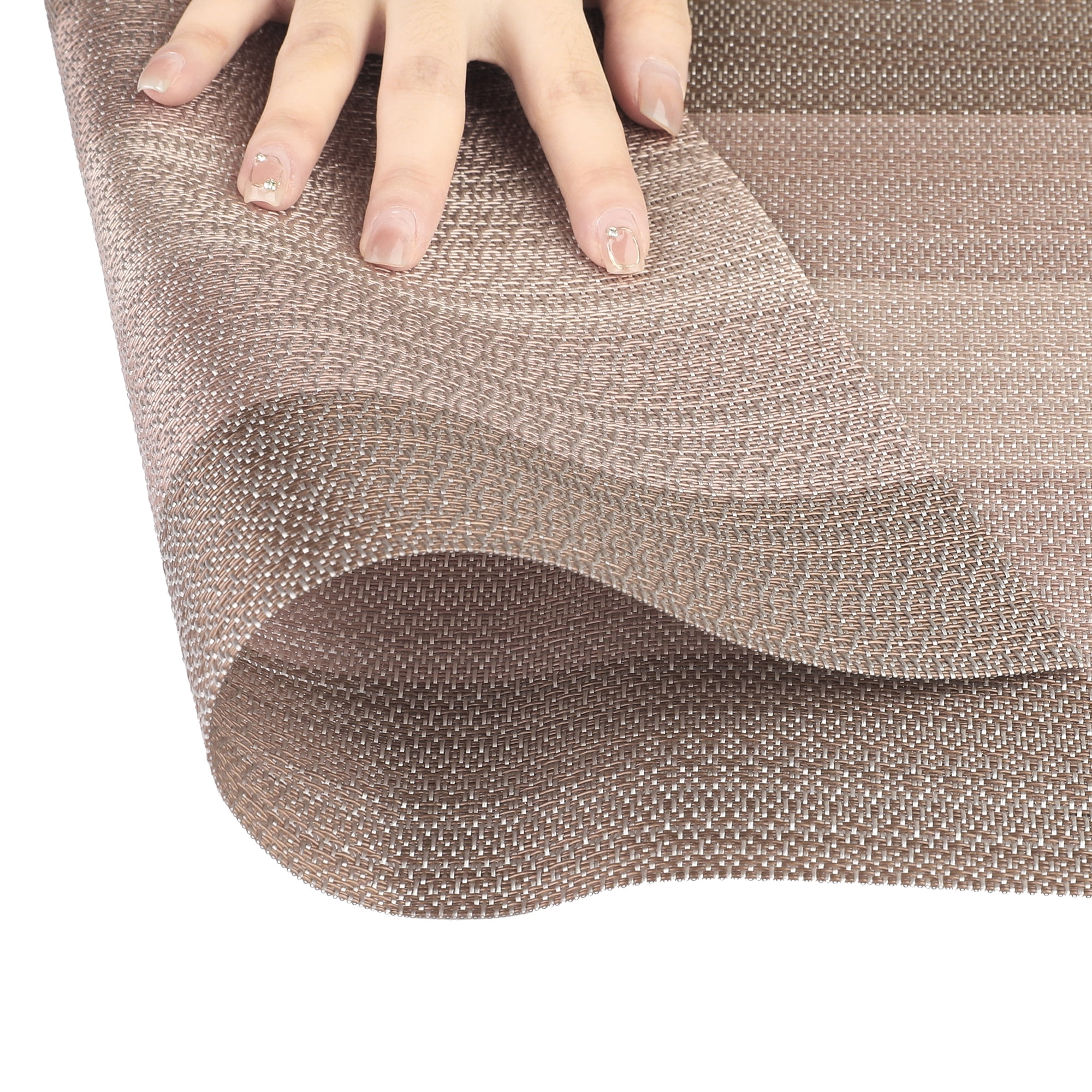 Unique Bargains Placemats Set of 6 Vinyl Place Mats for Dining Table Weave Table Mats 18" x 12" Coffee