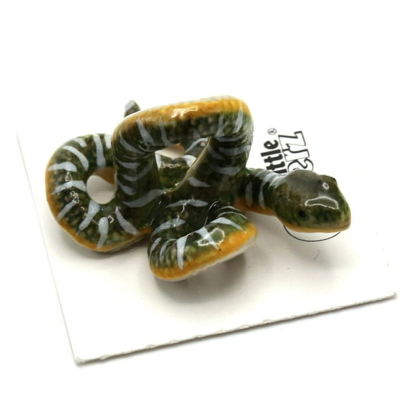 Little Critterz Snake Tree Boa "Emerald" - Hand-painted Home Decor Reptile Decorative Figurine - Miniature Porcelain Figurine
