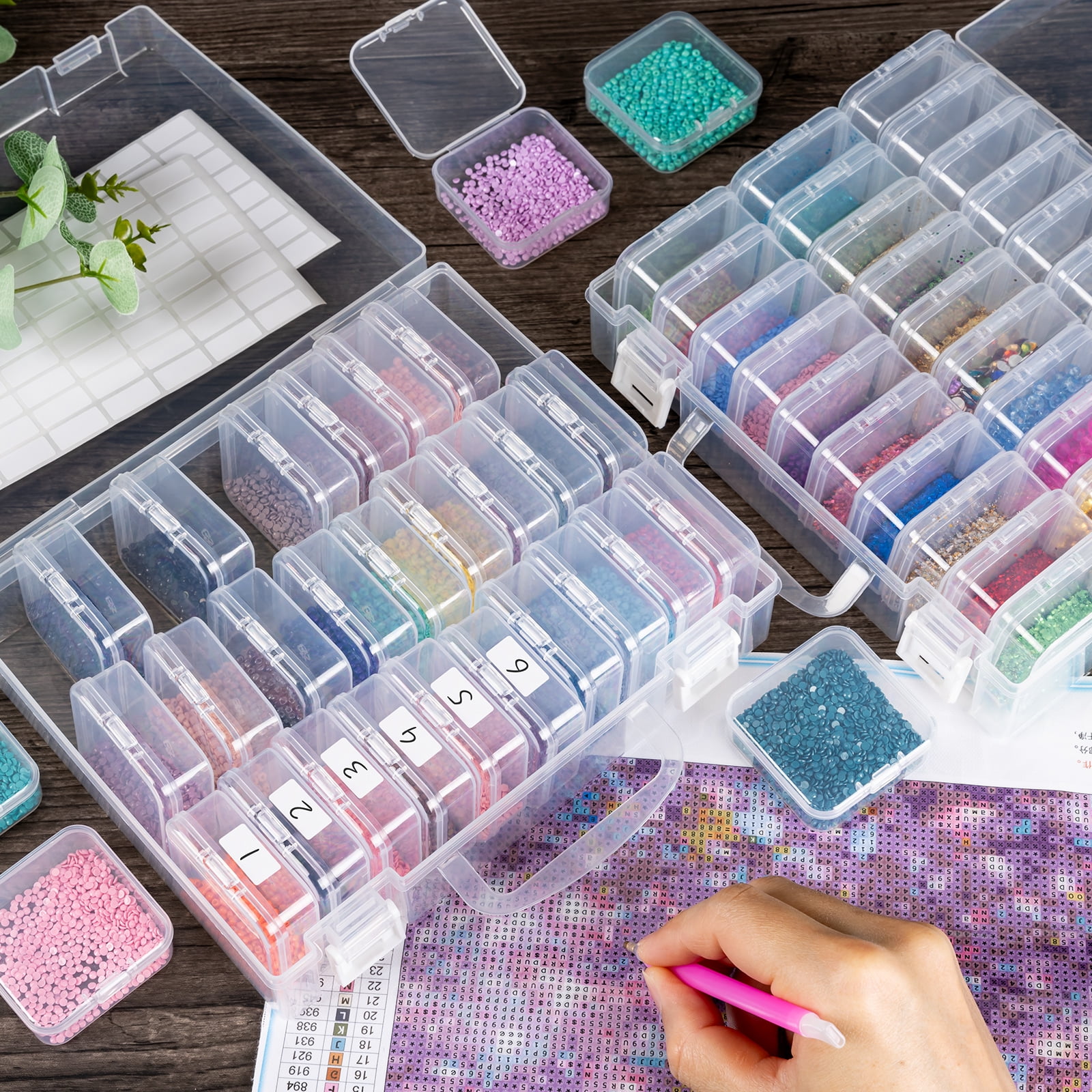 Bead Organizer Box, 30 Slots Bead Storage Containers, Mini Plastic Diamond Painting Accessory Storage Boxes with Hinged Lids for Rhinestones Beads Jewelry Seeds Crafts Small Items (2 Pack)