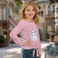 thumbnail image 3 of DISNIMO Girls Long Sleeve Tops Cat Print Cute Lace Up T-Shirts Casual Crew Neck Blouse Top Fashion Soft Blouse Shirt Size 5-12 Years, 3 of 8
