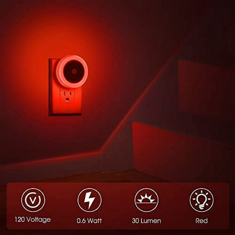Briignite 4 Pack Red LED Night Light, Dusk to Dawn Sensor, Plug in, 60  Lumens, 0.6W, ABS Plastic, Perfect for Bedroom, Hallway, Bathroom, Kitchen