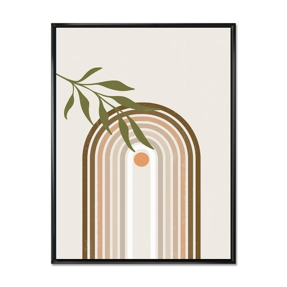 Designart 'Abstract Moon and Sun With Green Leaf I' Modern Framed Canvas Wall Art Print