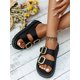 thumbnail image 1 of Platform Soft Bottom Button Decoration Open Toe Platform Sandals, Women's Grey Wedge Chunky Heel Sandals, 1 of 4