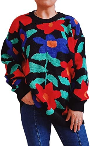 DanceeMangoos Fairycore Clothing Women Y2K Floral Knit Sweater Long Sleeve  Vintage Aesthetic Cute Tops Indie Cottagecore Clothes