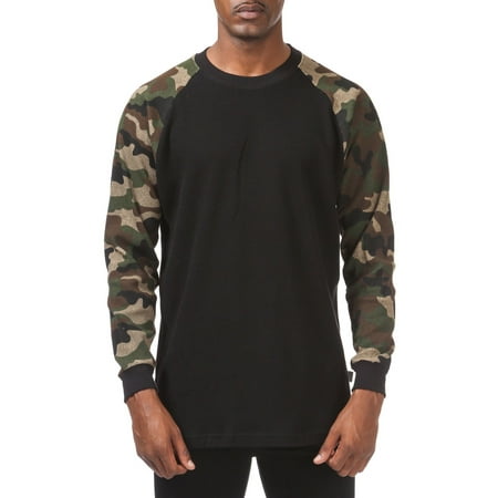 - Pro Club Men's Thermal Raglan Long Sleeve Tee, Small, Black/Green Camo