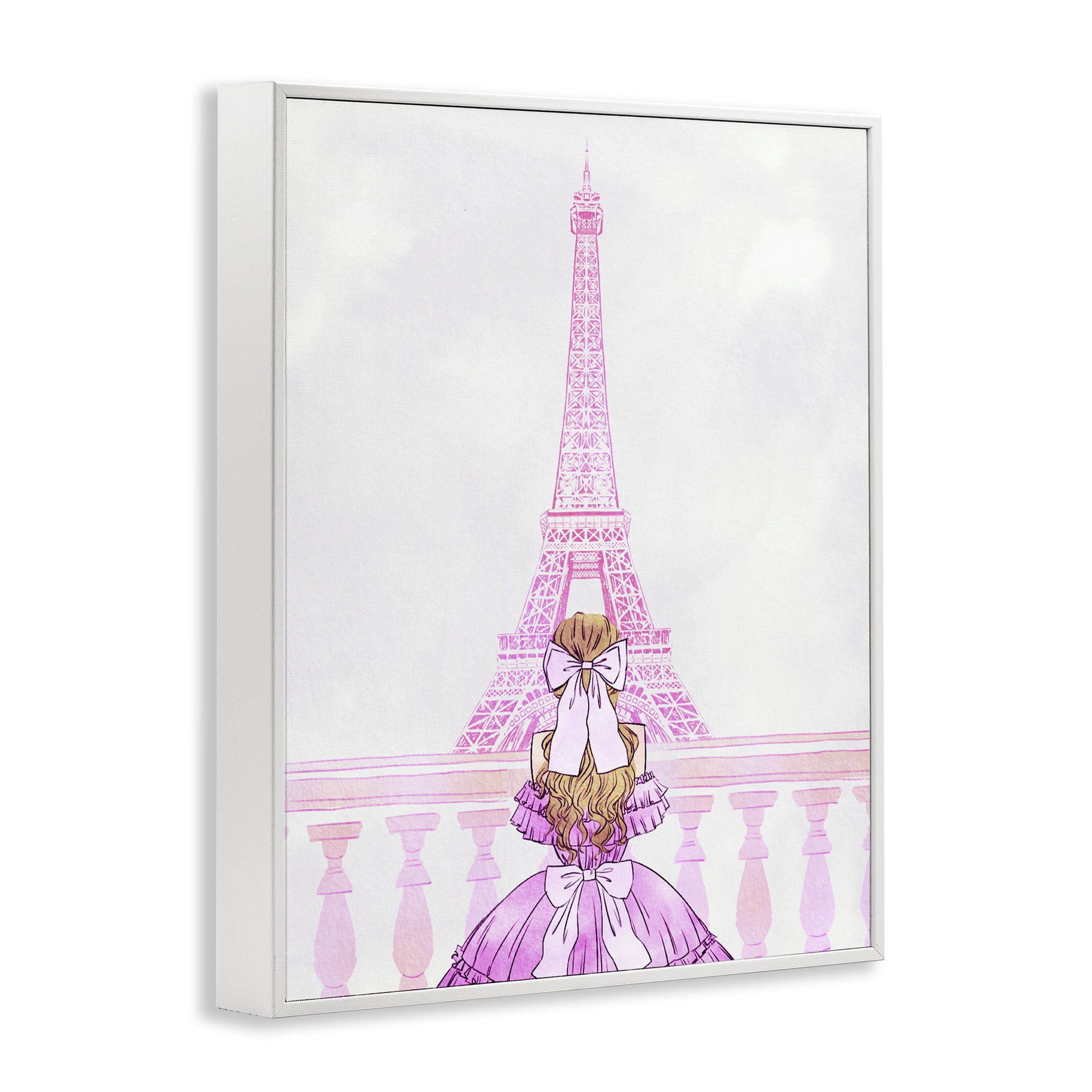 Stupell Industries Pink Gown & Eiffel Tower White Framed Giclee Art, design by Ziwei Li