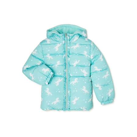 Pink Platinum Girls Unicorn Hooded Puffer Coat, Sizes 4-16