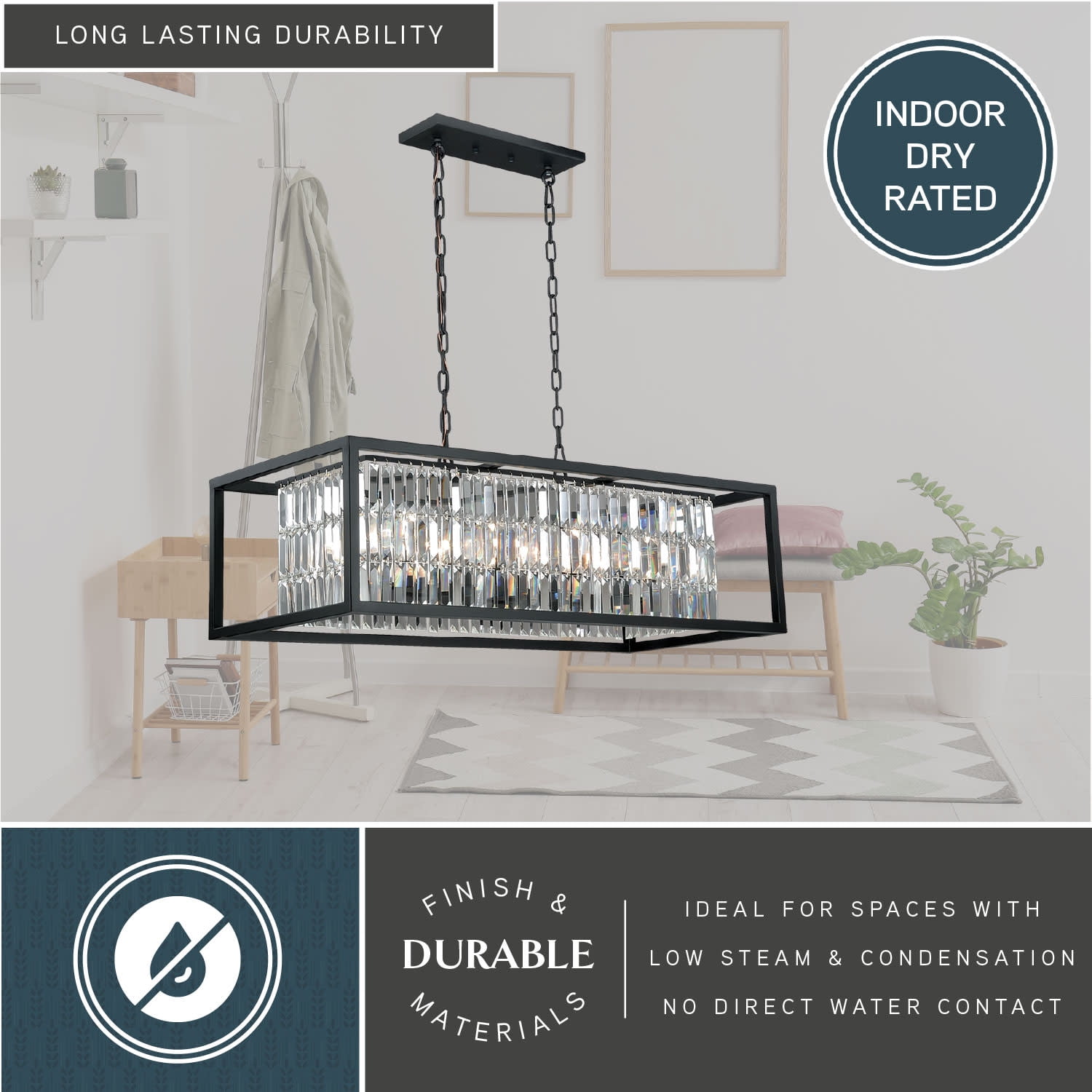 Catana 8L Crystal and Bronze Linear Chandelier Island Pendant Light Fixture