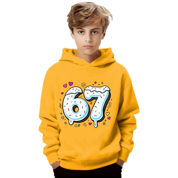 Fiaer Funny Slang Six Seven Hoodies for Boys Girls 6 7 Meme 67 Ice Cream Printed Long Sleeve Hooded Sweatshirt,Size 2-14 Years Yellow 160