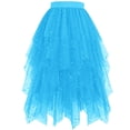 thumbnail image 2 of Women's Solid Tulle Skirts High Low Layered A-line Skirt Irregular Tutu for Women - Puffy Fairy Skirt Elastic High Waist Sparkly Dance Skirts - Skirts for Daily Party Club Blue S, 2 of 6