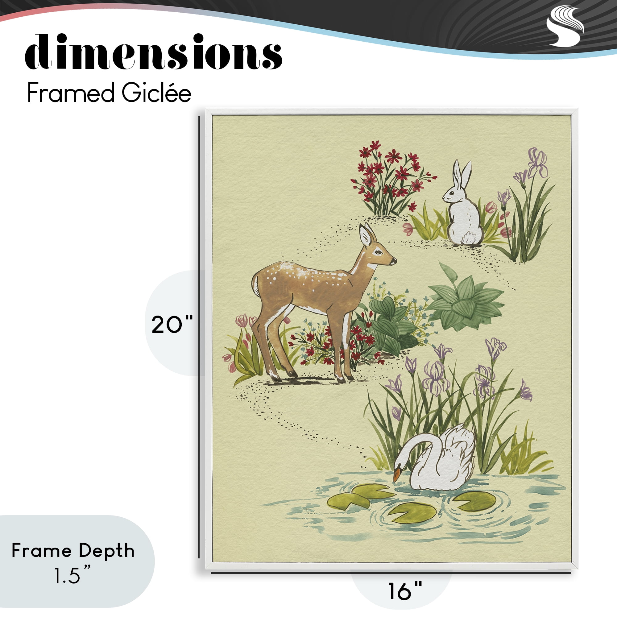 Stupell Industries Peaceful Spring Animals White Framed Giclee Art, design by Grace Popp