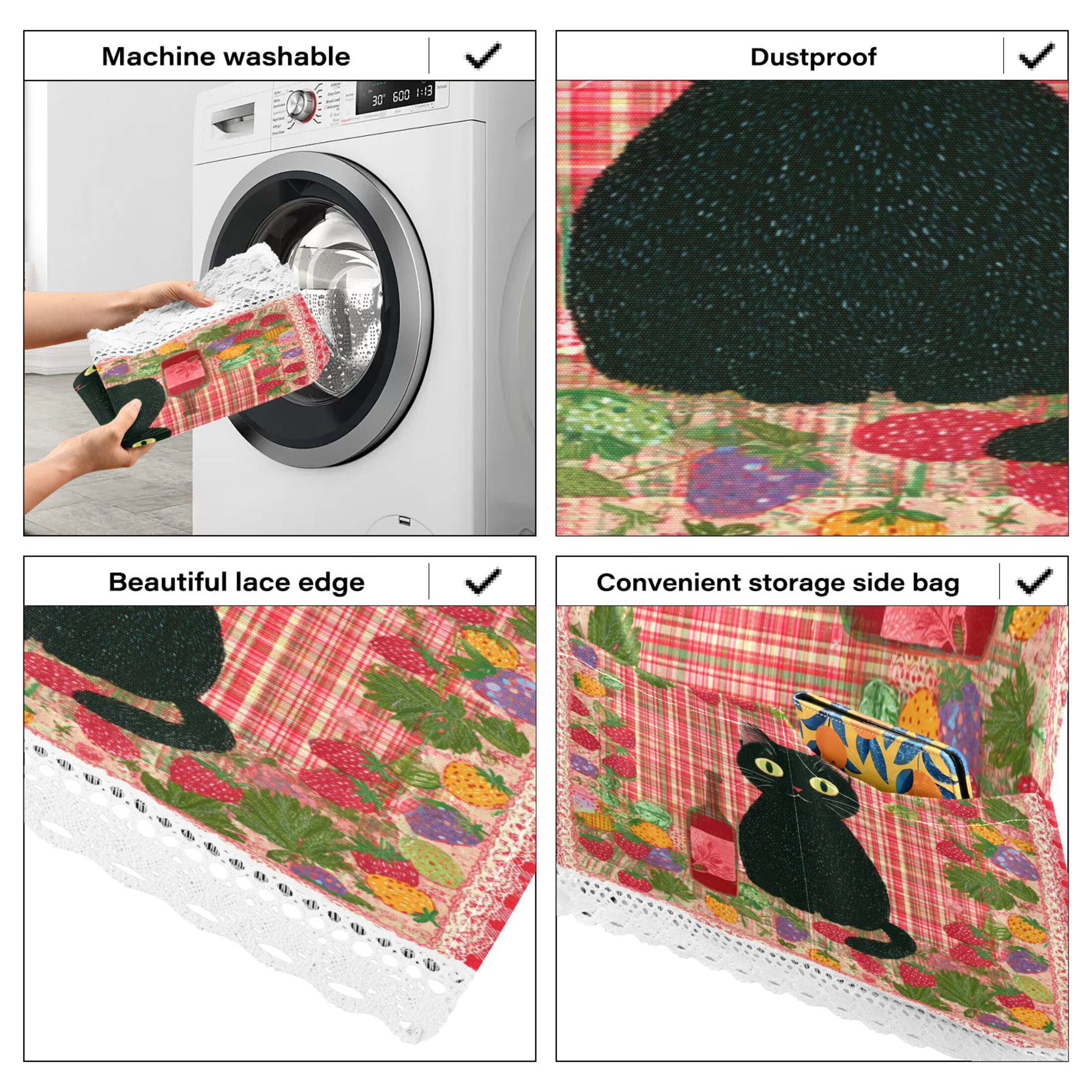 Wobogo Black Cat Motif Washing Machine Cover Dustproof Washer Dryer Cover Waterproof Laundry Room Decorative Protector
