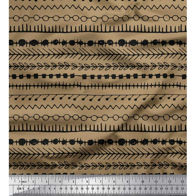 Soimoi Brown Cotton Duck Fabric Aztec Geometric Printed Craft Fabric by the Yard 56 Inch Wide