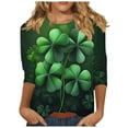 thumbnail image 2 of Xuyuer St. Patrick's Day Graphic Tee - Ladies' Relaxed Fit Crew Neck 3/4 Sleeve Top for Irish Festival Outings, Pub Crawl Events, Luck-Themed Casual Wear & Shamrock Print Street Style, 2 of 5
