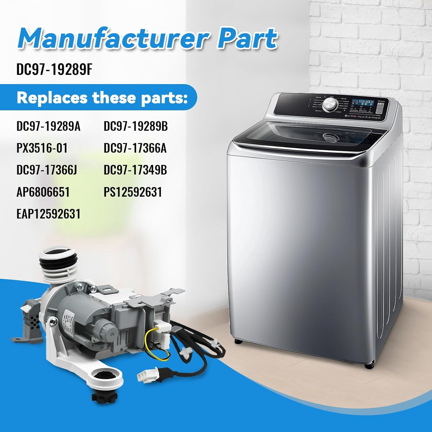 Washer Drain Pump Assembly, Replacement Part for Samsung Top Load Washing Machine, Compatible with WA45H, WA48H, WA50K, WA52J, WA40J | Replaces DC97-19289F