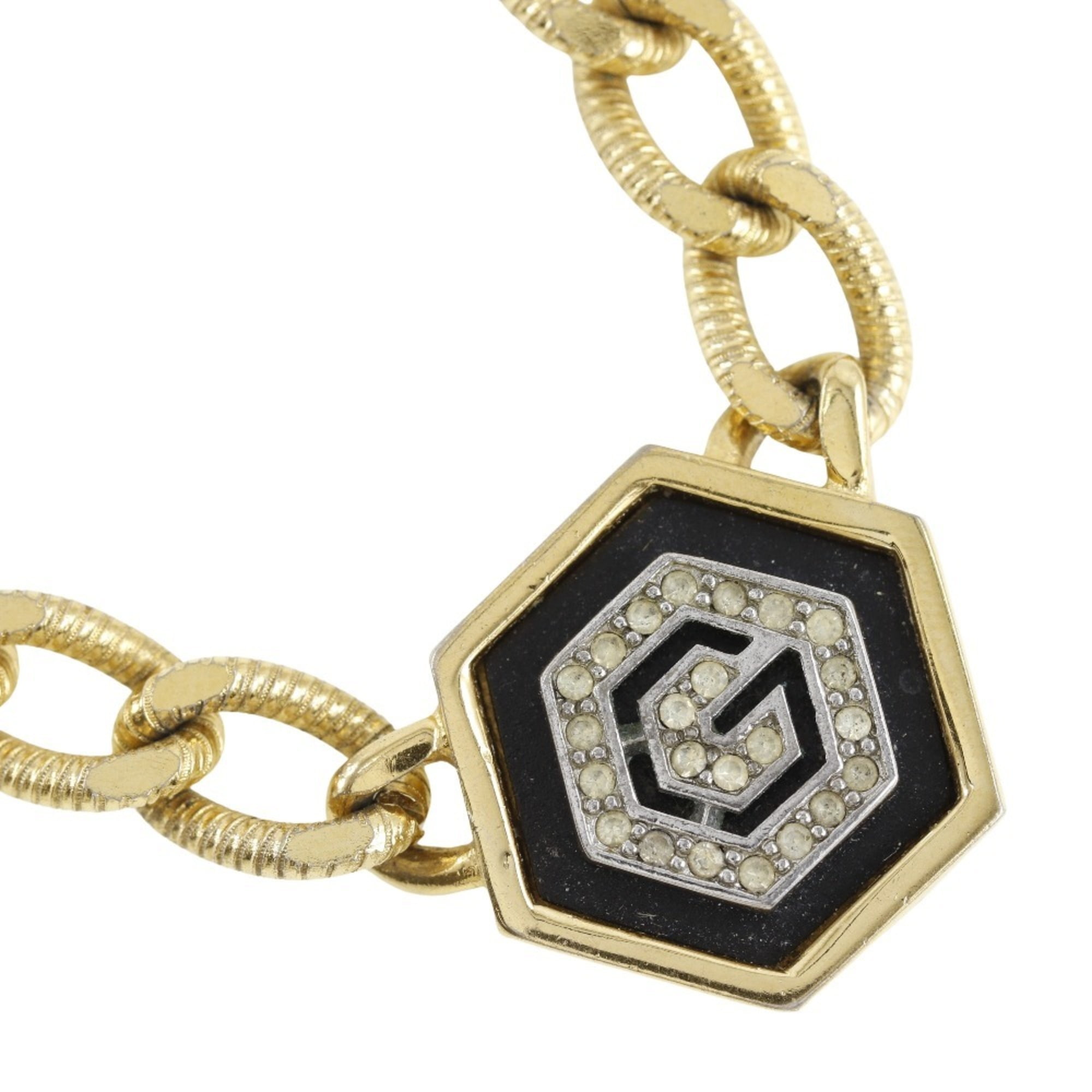 Pre-Owned Givenchy G necklace, gold plated x rhinestone, black, approx. 41.2g, logo,... (Good)