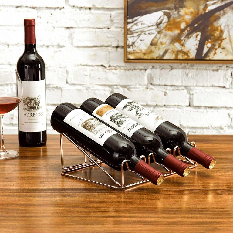 One Stop Outdoor Countertop Wine Rack - 3 Bottle Wine Holder for Wine Storage - No Assembly - Modern Gold Metal Wine Rack - Wine Racks Countertop -