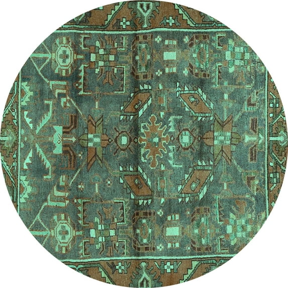Ahgly Company Machine Washable Indoor Round Persian Turquoise Blue Traditional Area Rugs, 4' Round