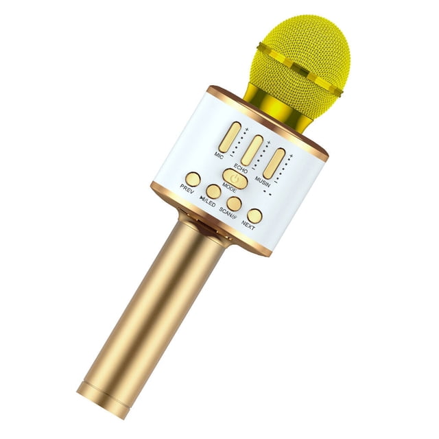 Langgg Wireless Microphone Bluetooth-compatible Handheld Speaker Home KTV Player Surround Adjustable Battery Colorful Mic Livestreaming Golden