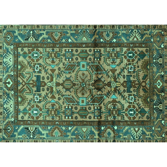 Ahgly Company Machine Washable Indoor Rectangle Persian Turquoise Blue Traditional Area Rugs, 5' x 7'