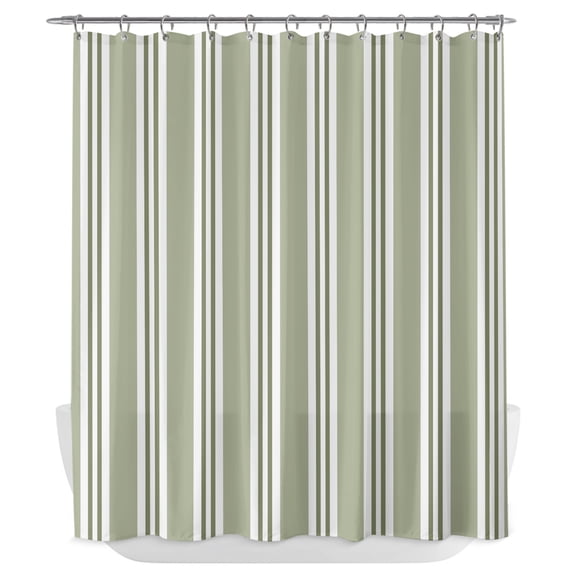Sage Green Stripes Shower Curtain - Water Repellent Fabric Shower Curtains Washable, Geometric Vertical Striped Modern Lines Decorative Polyester Cloth Bathroom Curtains Modern Bath Decor 72"x72"