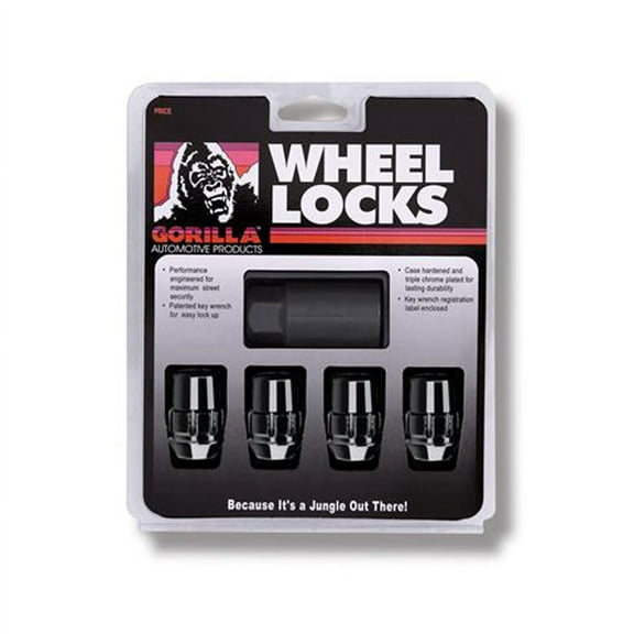 GORILLA Wheel Locks Acorn Black Chrome 14mm x 1.50 4Pack