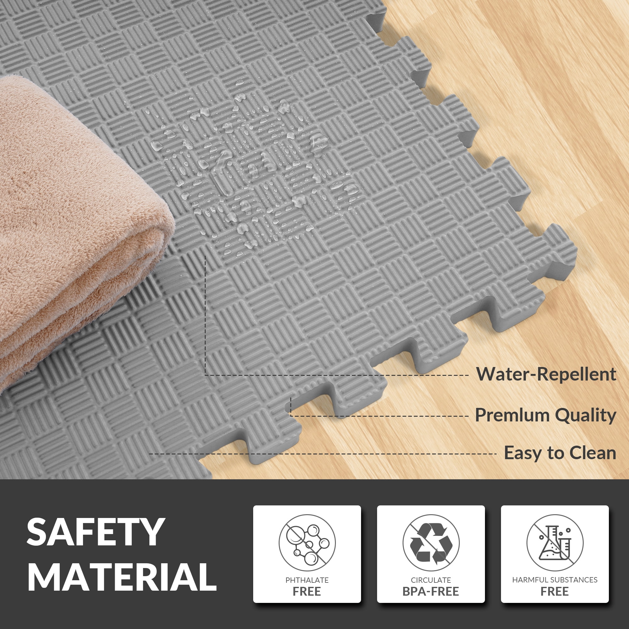 (2 pack) BalanceFrom 1 In. Thick Flooring Puzzle Exercise Mat with High Quality EVA Foam Interlocking Tiles, 18 Piece, 72 Sq Ft. Gray