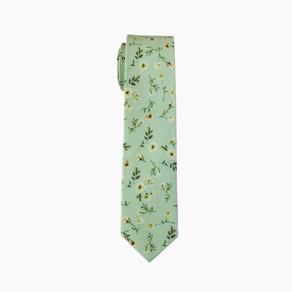 Sage Floral Skinny Necktie, Wedding Skinny Tie, Groomsmen Necktie